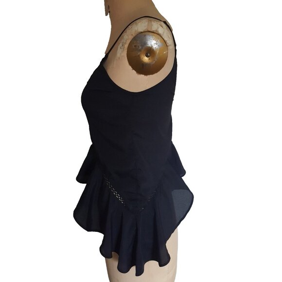 Y2K lack strappy ruffled tank top shirt XS with eyelet lace details - Picture 5 of 9